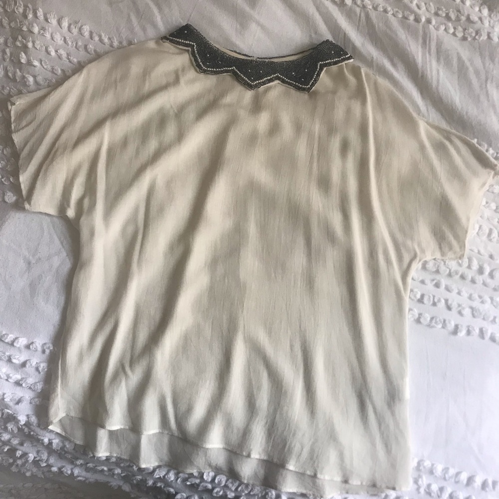 ZARA Beaded Color Ivory Top